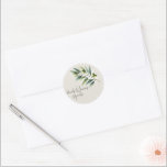 Green Olive Leaf Bone White & Gold Rustic Wedding Classic Round Sticker<br><div class="desc">Customise with any text.</div>