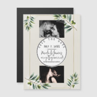 Green Olive Leaf Bone White & Gold Save the Date