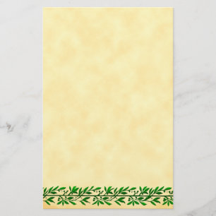 Green Olive Leaf Border Faux Parchment Stationery