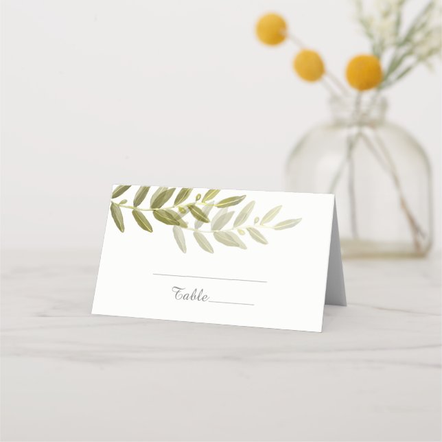 Green Olive Leaf Wedding Place Cards (Front)
