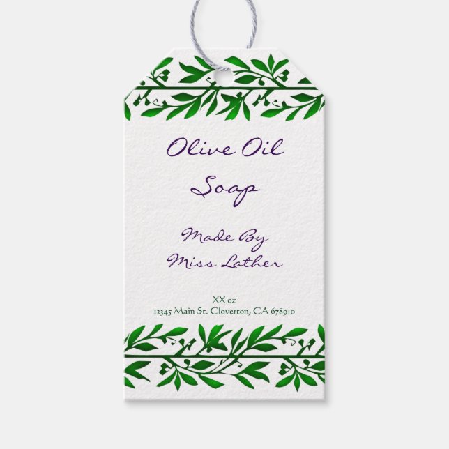 Green Olive Leaves Custom Soap Tags (Front)
