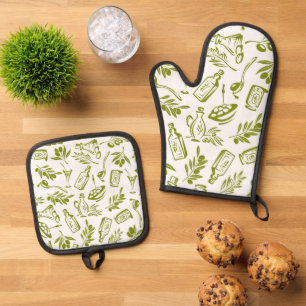 Green Olive Oil Oven Mitt & Pot Holder Set