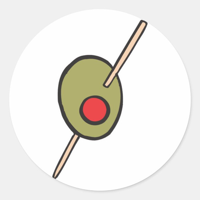 green olive on a toothpick classic round sticker (Front)