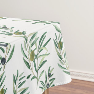 Green Olive Pattern Watercolor French Country Chic Tablecloth