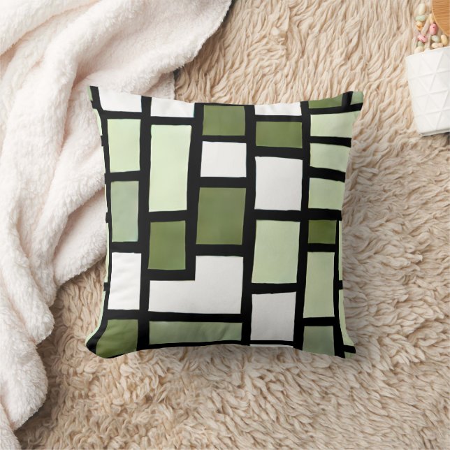 Green Olive Sage Squares Cushion (Blanket)