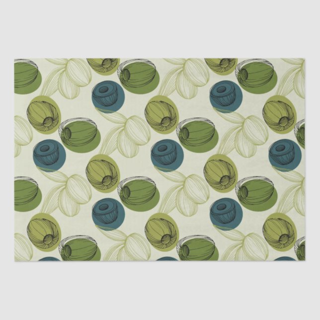 Green Olive Sketch Drawing Pattern Decoupage Tissue Paper (Front)