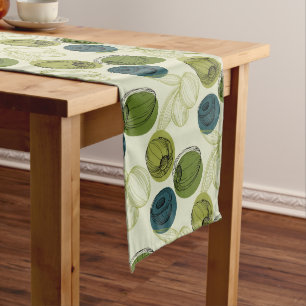 Green Olive Sketch Drawing Pattern Kitchen Medium Table Runner