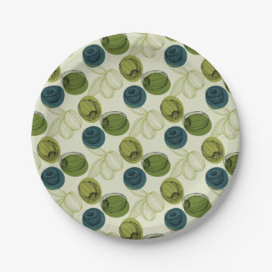Green Olive Sketch Drawing Pattern Kitchen Paper Plate