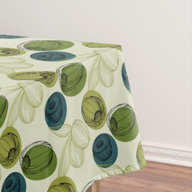 Green Olive Sketch Drawing Pattern Kitchen Tablecloth (In Situ)