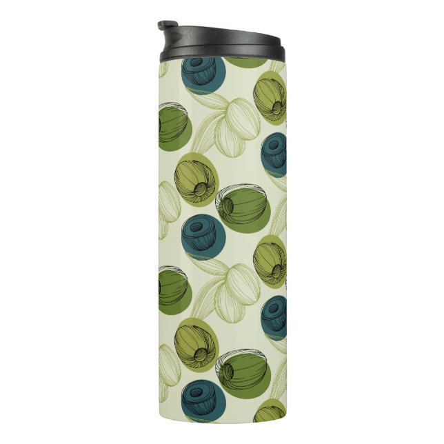 Green Olive Sketch Drawing Pattern Thermal Tumbler (Rotated Right)