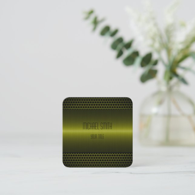 Green Olive Stainless Steel Metal Look Square Business Card (Standing Front)