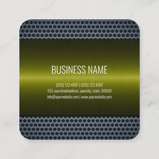 Green Olive Stainless Steel Metal Look Square Business Card (Back)