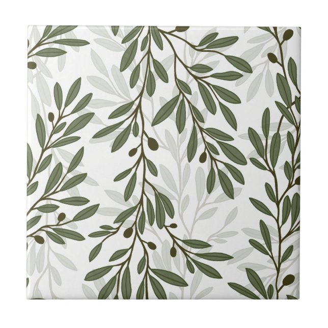 Green Olive Tree Branch Mediterranean Leaves HD Tile (Front)