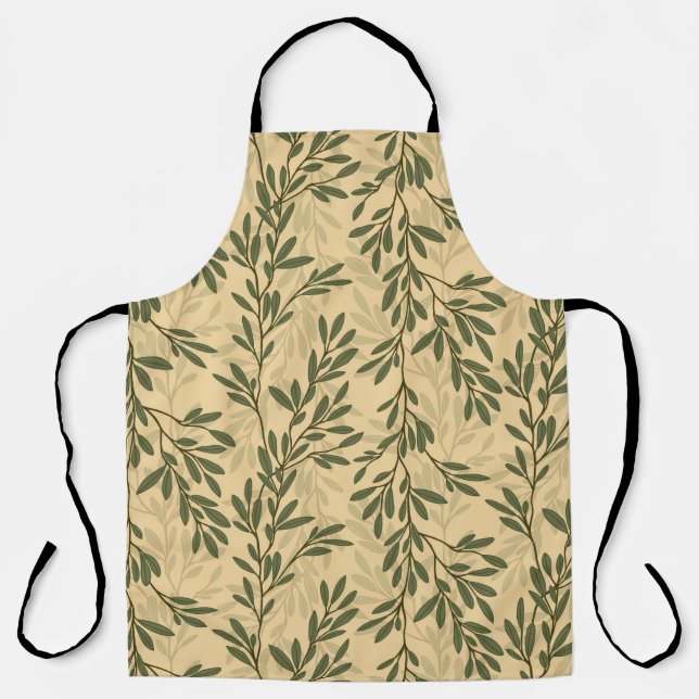 Green Olive Tree Branch Mediterranean Pattern Apron (Front)