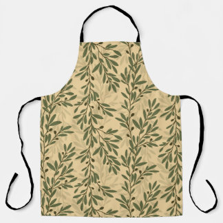 Green Olive Tree Branch Mediterranean Pattern Apron