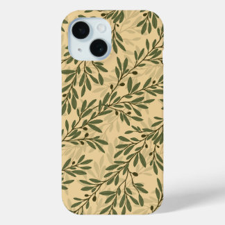 Green Olive Tree Branch Mediterranean Pattern iPhone 15 Case