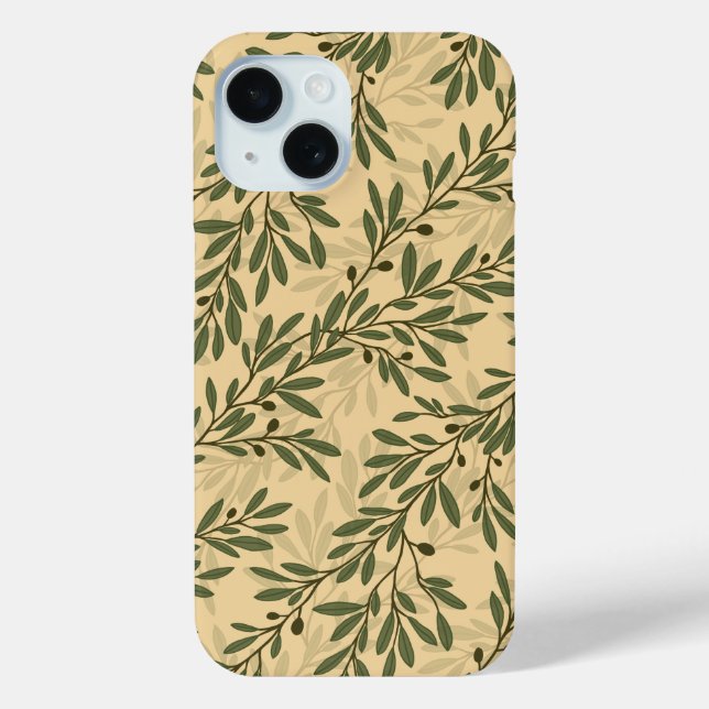 Green Olive Tree Branch Mediterranean Pattern Case-Mate iPhone Case (Back)