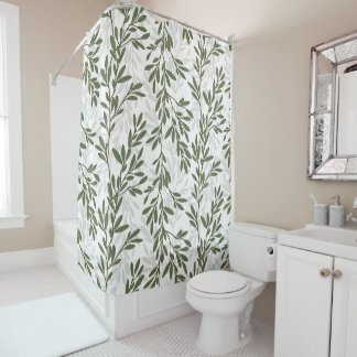 Green Olive Tree Branch Mediterranean Pattern Shower Curtain