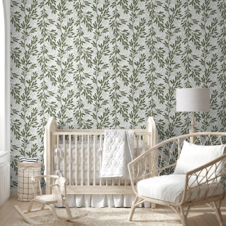 Green Olive Tree Branch Mediterranean Pattern Wallpaper