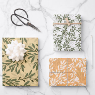 Green Olive Tree Branch Mediterranean Pattern Wrapping Paper Sheet