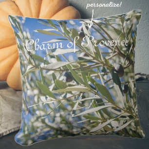Green Olive Tree with Black Fruits Cushion