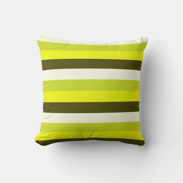 Green Olive White Stripes Pattern Cushion (Front)