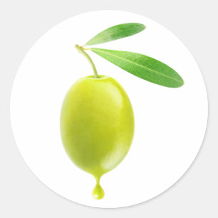 Green olive with drop of oil classic round sticker