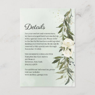 Green Olive Wreath White Roses Wedding Details Enclosure Card