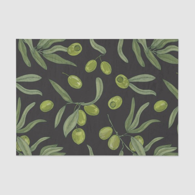 Green Olives and Leaves   Tissue Paper (Front)