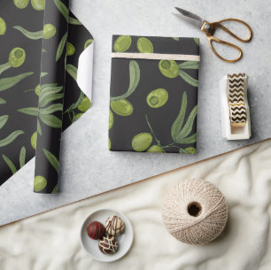 Green Olives and Leaves Wrapping Paper