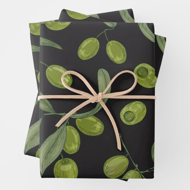 Green Olives and Leaves  Wrapping Paper Sheet (In situ)