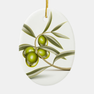 Green olives branch ceramic tree decoration