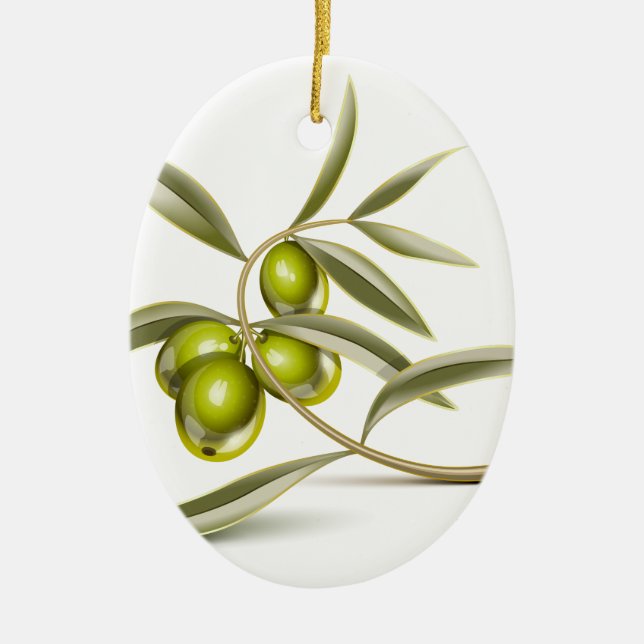 Green olives branch ceramic tree decoration (Front)