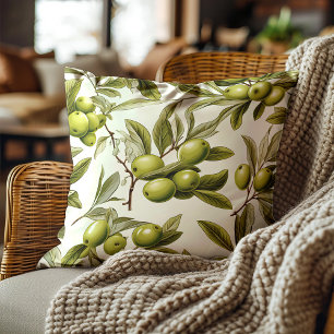Green Olives Leaves Elegant Botanical  Cushion