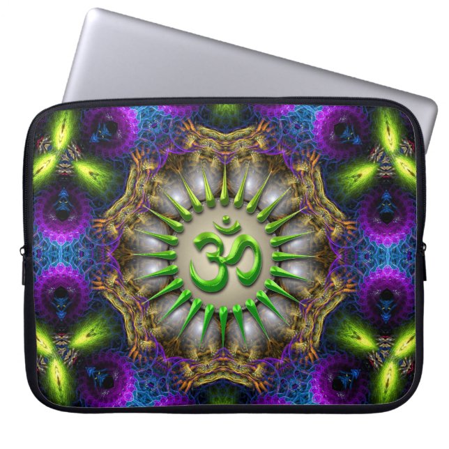 Green OM Purple+Blue Fractals Laptop Sleeve (Front)