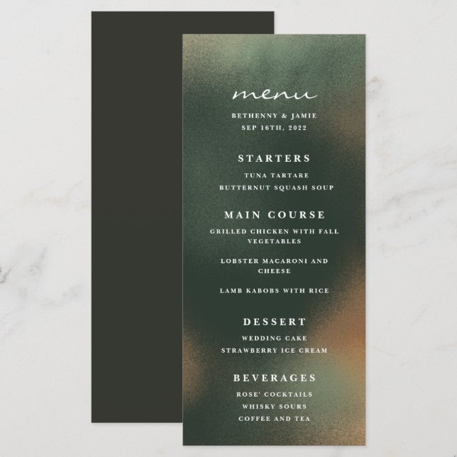 Green Ombre Boho Minimalist Wedding Menu (Front/Back)