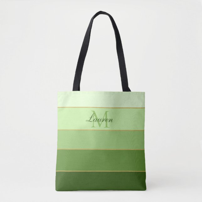 Green Ombre Colour Block Personalised Tote Bag (Front)