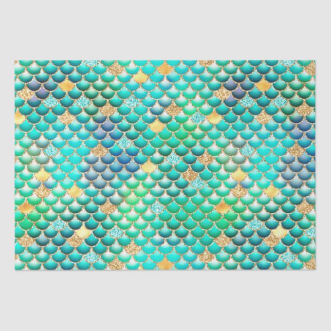 Green Ombre Foil & Gold Glitter Mermaid Scales Tissue Paper (Front)