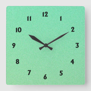 Green Ombre Glitter Look Black Numbers Square Wall Clock