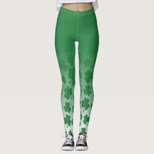 Green Ombre & Green Shamrock Pattern Over White, 2 Leggings