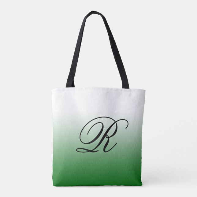 Green Ombre Over Any Colour with Monogram Tote Bag (Back)