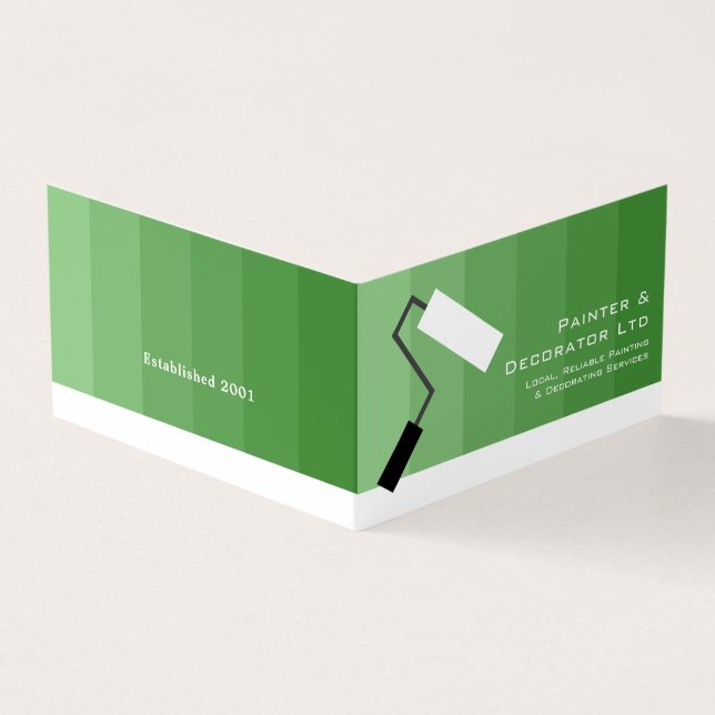 Green Ombre & Paint Roller, Painter & Decorator Business Card (Outside)
