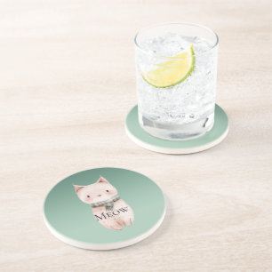 Green Ombre Pink Cat Coaster