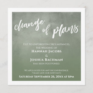 Green Ombre Postponed Wedding Change of Plans Card
