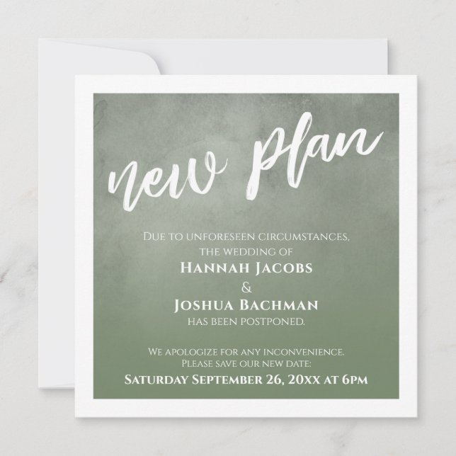 Green Ombre Postponed Wedding New Plan Card (Front)
