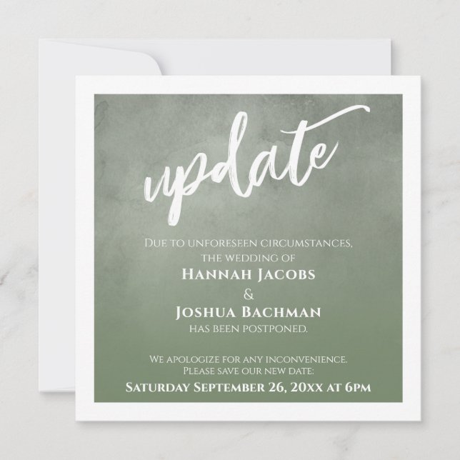 Green Ombre Postponed Wedding Update Card (Front)