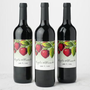 Green Ombre Red Vintage Strawberries Wedding Wine Label