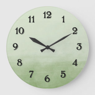 Green Ombre Watercolor Large Clock