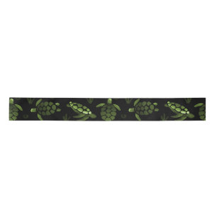 Green Ombre Watercolor Sea Turtle Print Satin Ribbon