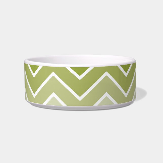 Green Ombre Zig Zag Chevron Pattern Pet Bowls (Front)